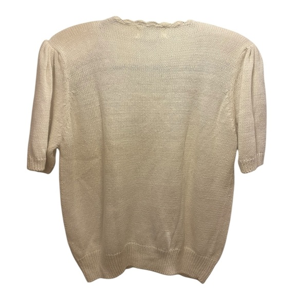 Vintage Floral Embroidered Cardigan pearlized buttons cream pink coquette med - Picture 2 of 10